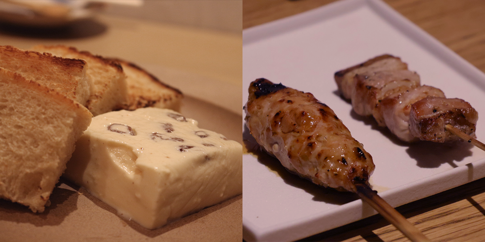 ラムレーズンチーズと焼き鳥